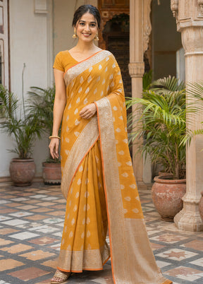 Yellow Katan Silk Saree With Blouse Piece