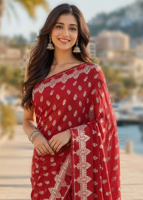 Maroon Banarasi Silk Saree With Blouse Piece