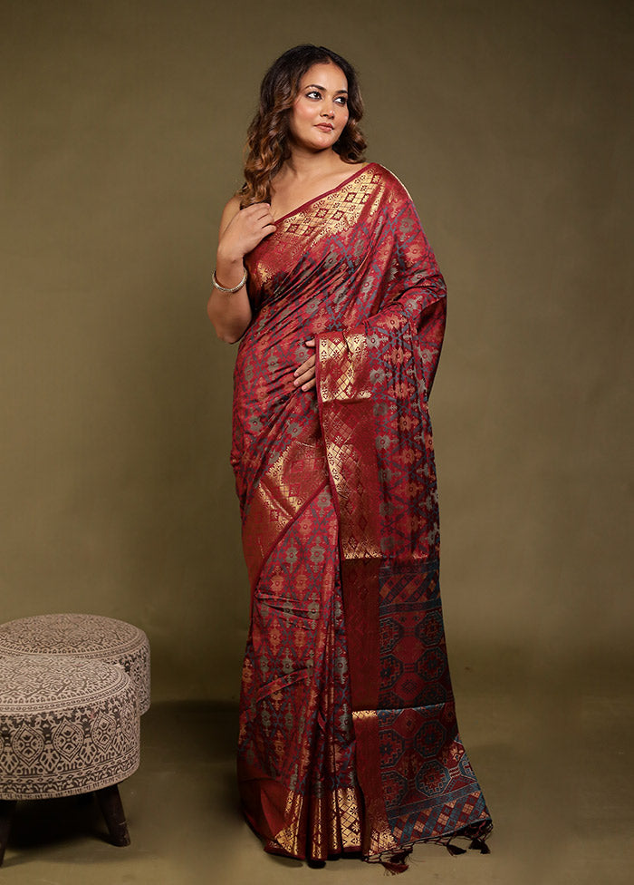 Maroon Dupion Silk Saree With Blouse Piece