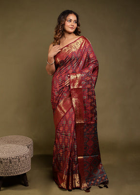 Maroon Dupion Silk Saree With Blouse Piece