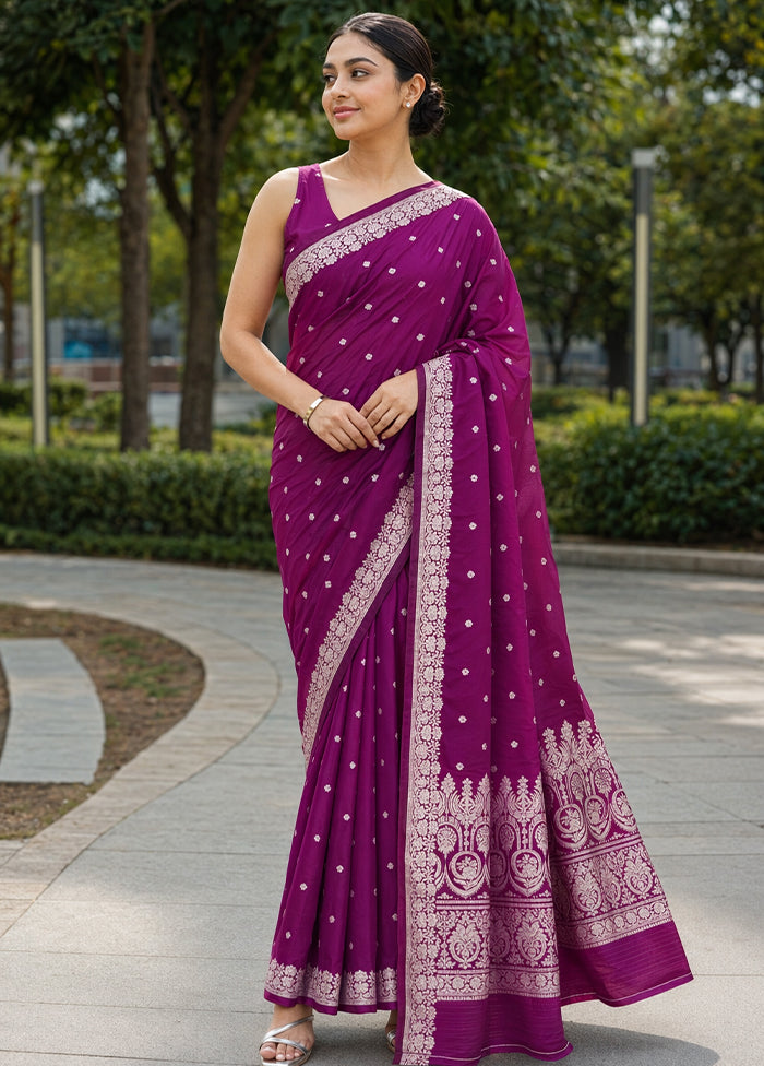 Purple Katan Silk Saree With Blouse Piece
