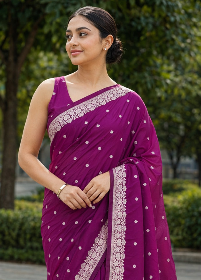 Purple Katan Silk Saree With Blouse Piece
