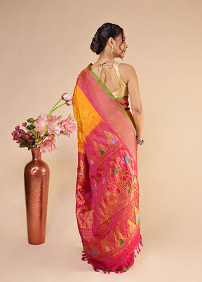 Orange Gadwal Pure Silk Saree Without Blouse Piece