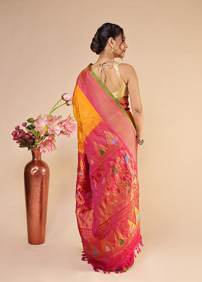 Orange Gadwal Pure Silk Saree Without Blouse Piece