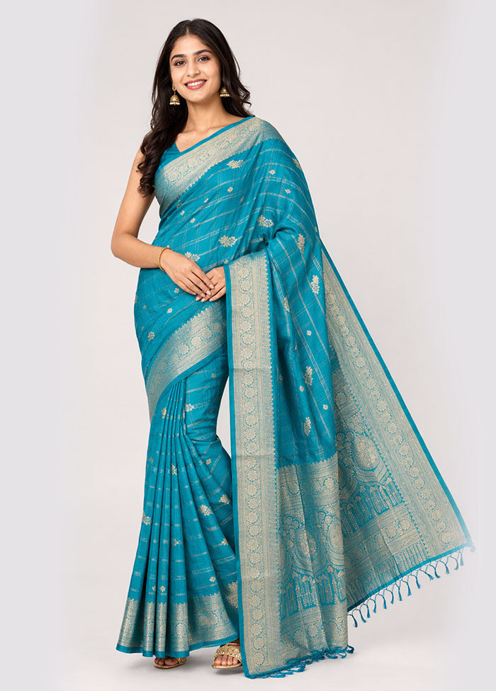 Green Dupion Silk Saree With Blouse Piece