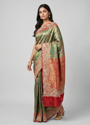 Green Handloom Pure Georgette Saree With Blouse Piece