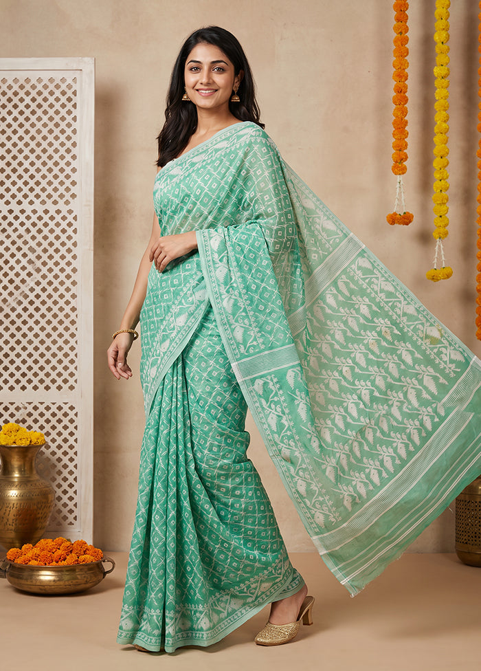 Green Jamdani Cotton Saree Without Blouse Piece