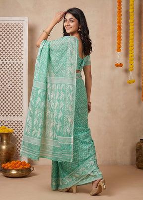Green Jamdani Cotton Saree Without Blouse Piece