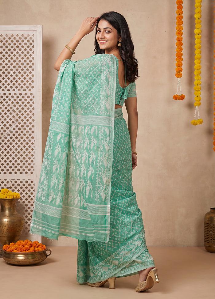 Green Jamdani Cotton Saree Without Blouse Piece