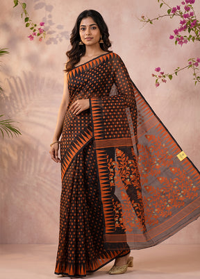 Black Jamdani Cotton Saree Without Blouse Piece