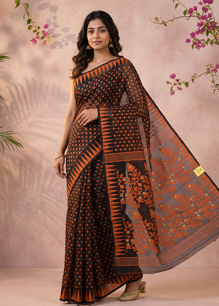 Black Jamdani Cotton Saree Without Blouse Piece