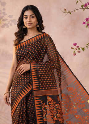 Black Jamdani Cotton Saree Without Blouse Piece