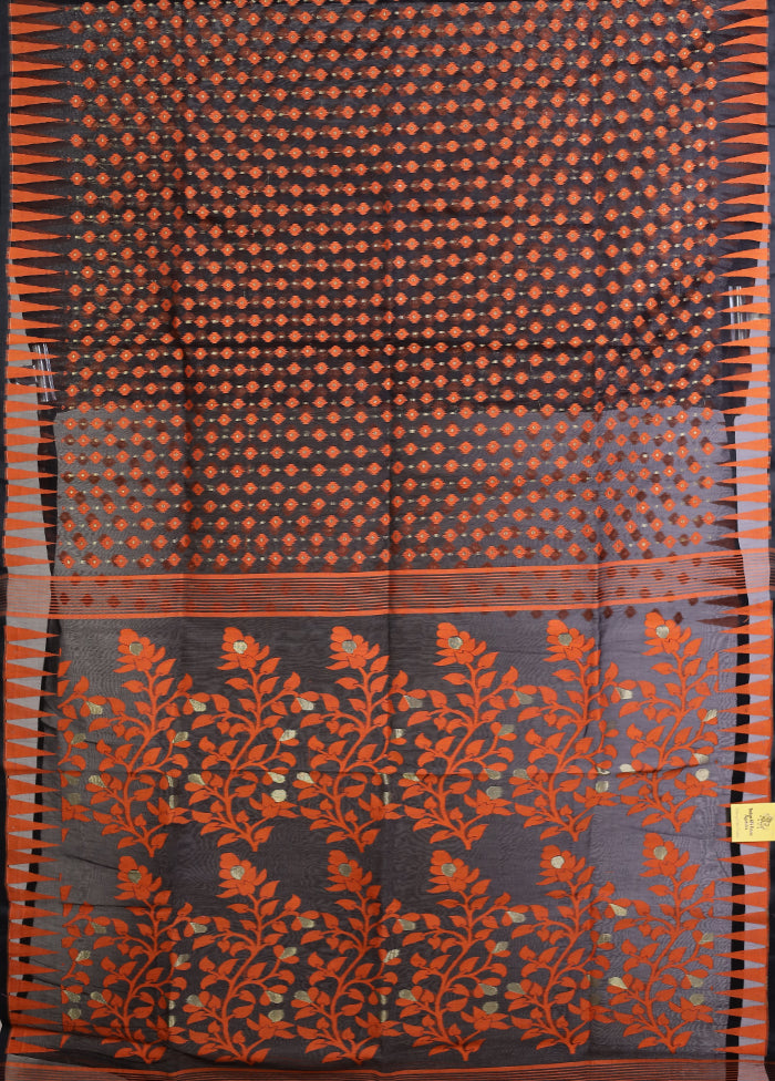 Black Jamdani Cotton Saree Without Blouse Piece
