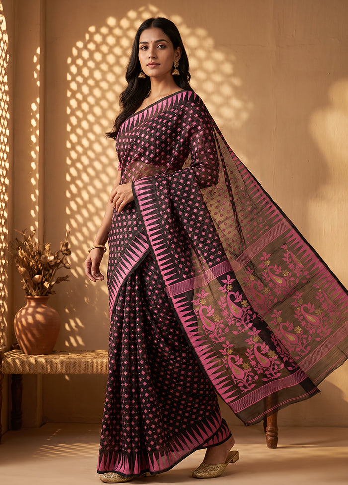 Black Jamdani Cotton Saree Without Blouse Piece