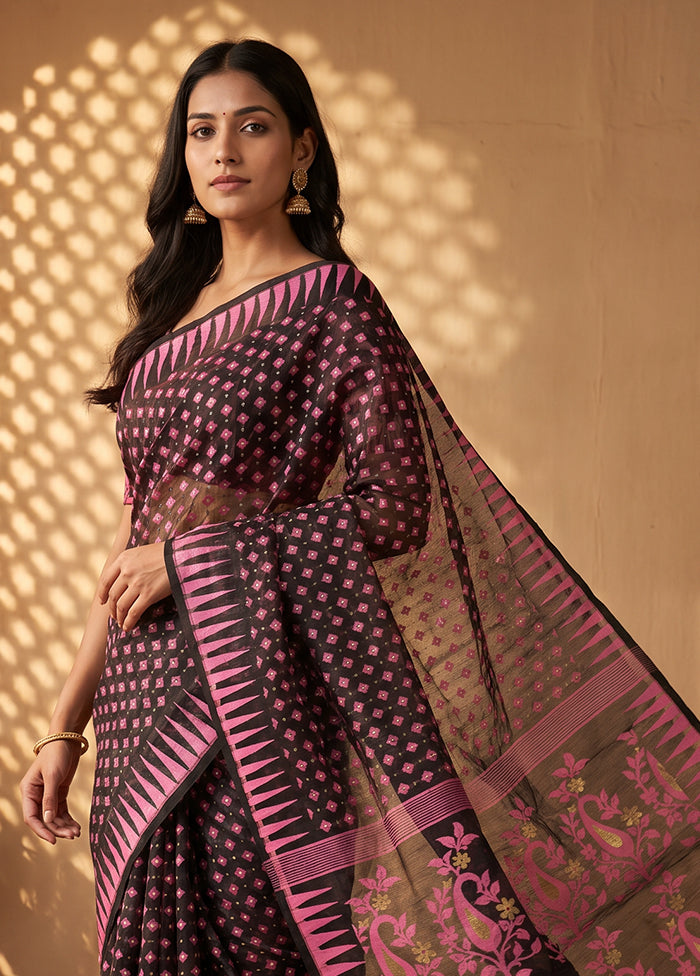 Black Jamdani Cotton Saree Without Blouse Piece