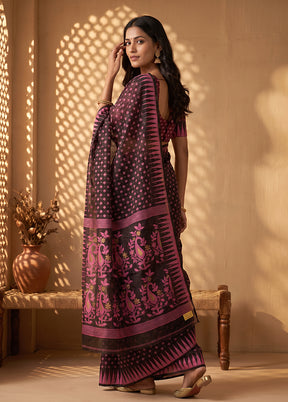 Black Jamdani Cotton Saree Without Blouse Piece