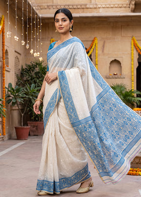 Cream Jamdani Cotton Saree Without Blouse Piece