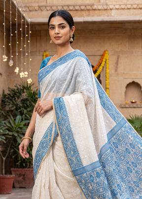 Cream Jamdani Cotton Saree Without Blouse Piece