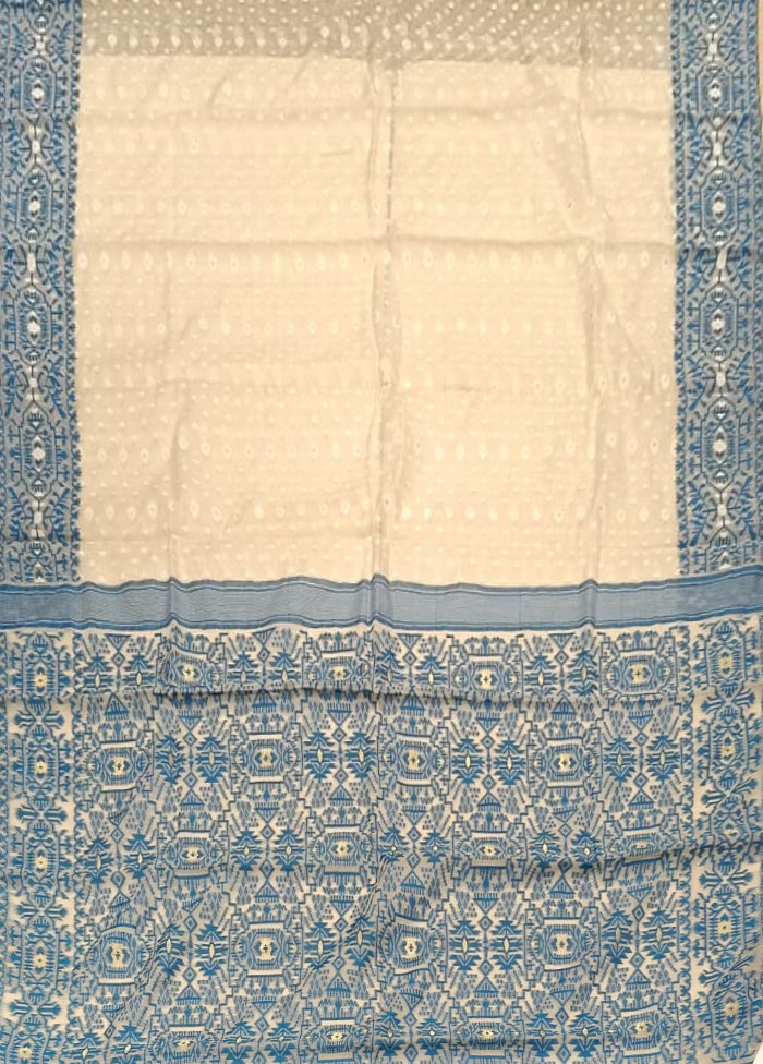 Cream Jamdani Cotton Saree Without Blouse Piece