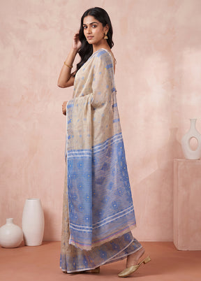Blue Jamdani Cotton Saree Without Blouse Piece