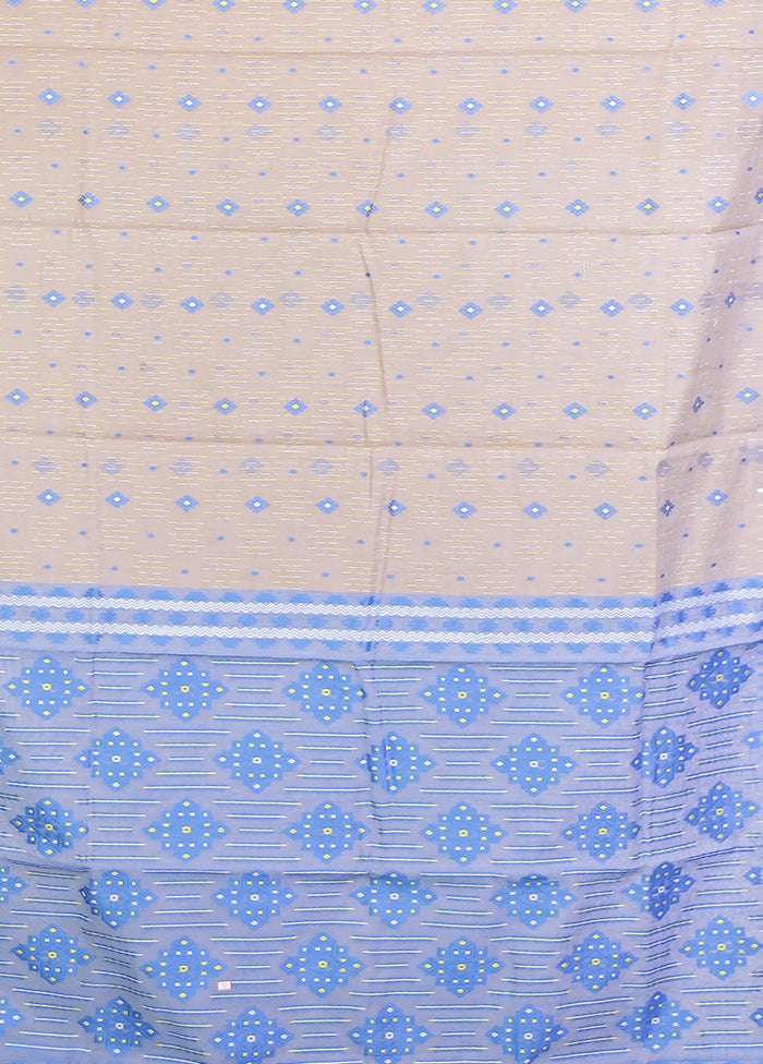 Blue Jamdani Cotton Saree Without Blouse Piece