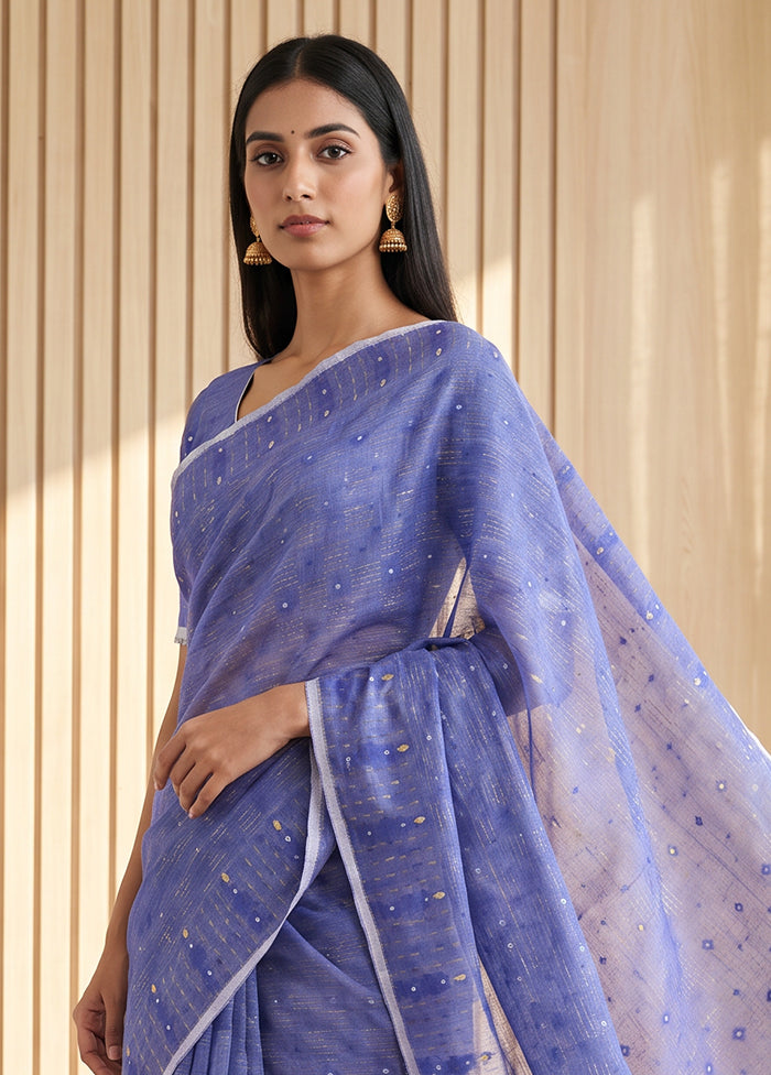 Blue Jamdani Cotton Saree Without Blouse Piece