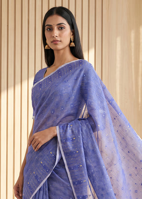 Blue Jamdani Cotton Saree Without Blouse Piece