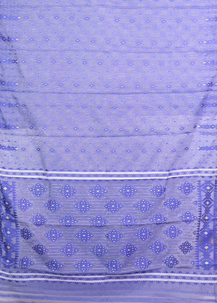 Blue Jamdani Cotton Saree Without Blouse Piece