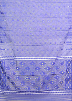 Blue Jamdani Cotton Saree Without Blouse Piece