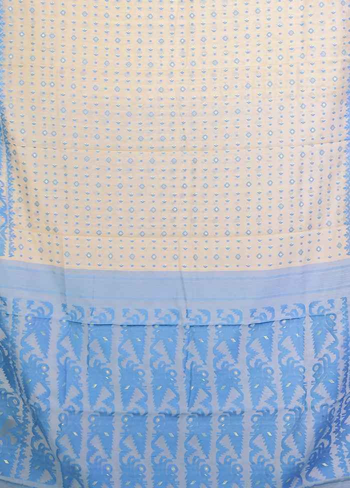 Blue Jamdani Cotton Saree Without Blouse Piece