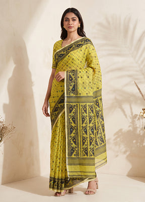 Green Jamdani Cotton Saree Without Blouse Piece