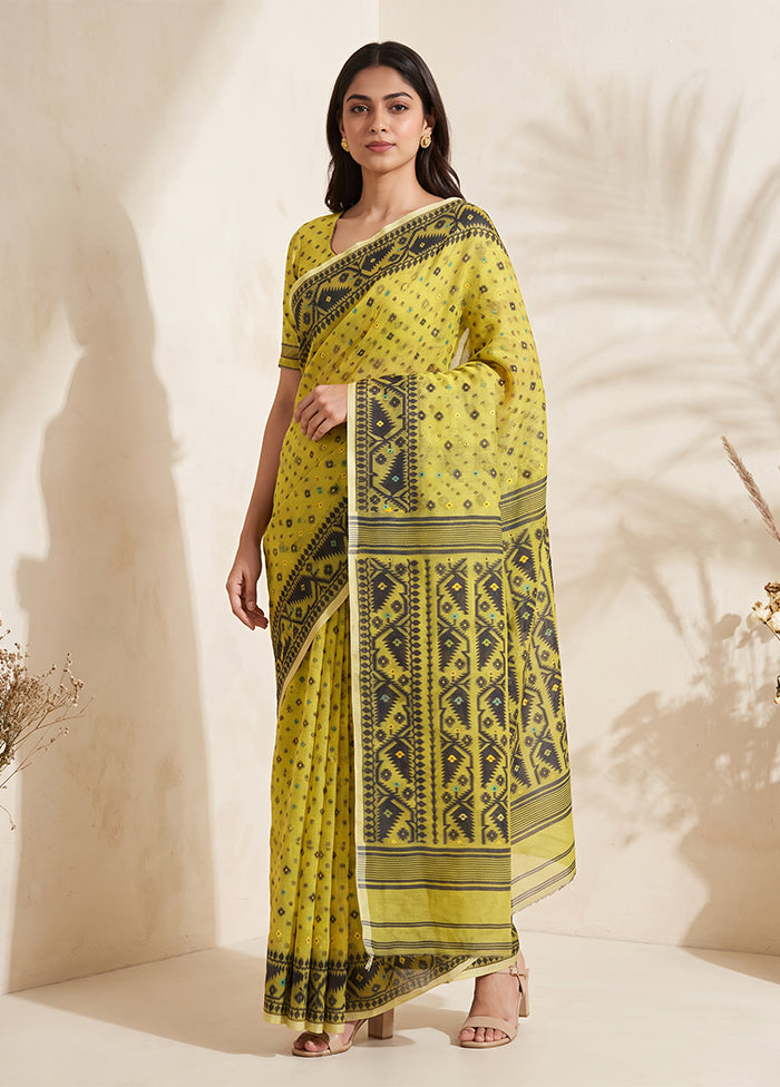 Green Jamdani Cotton Saree Without Blouse Piece