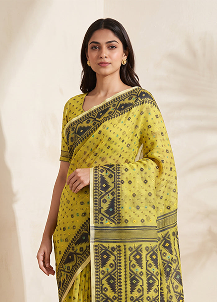 Green Jamdani Cotton Saree Without Blouse Piece