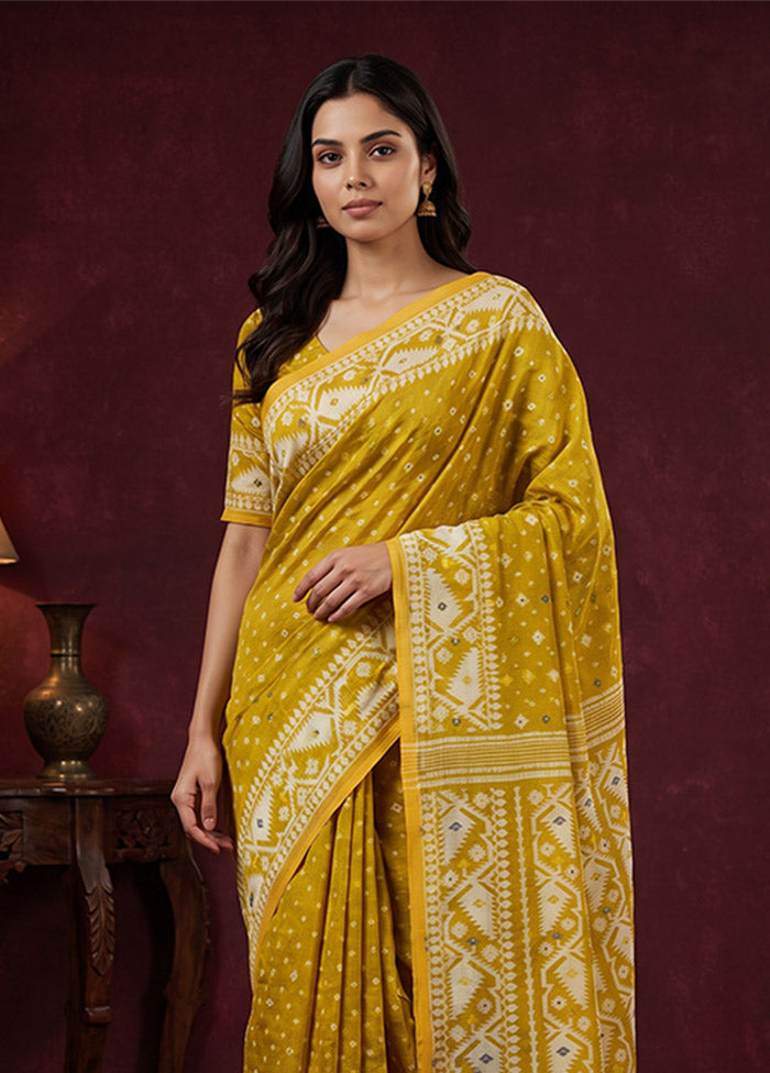 Green Jamdani Cotton Saree Without Blouse Piece