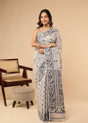 Grey Jamdani Cotton Saree Withoutout Blouse Piece