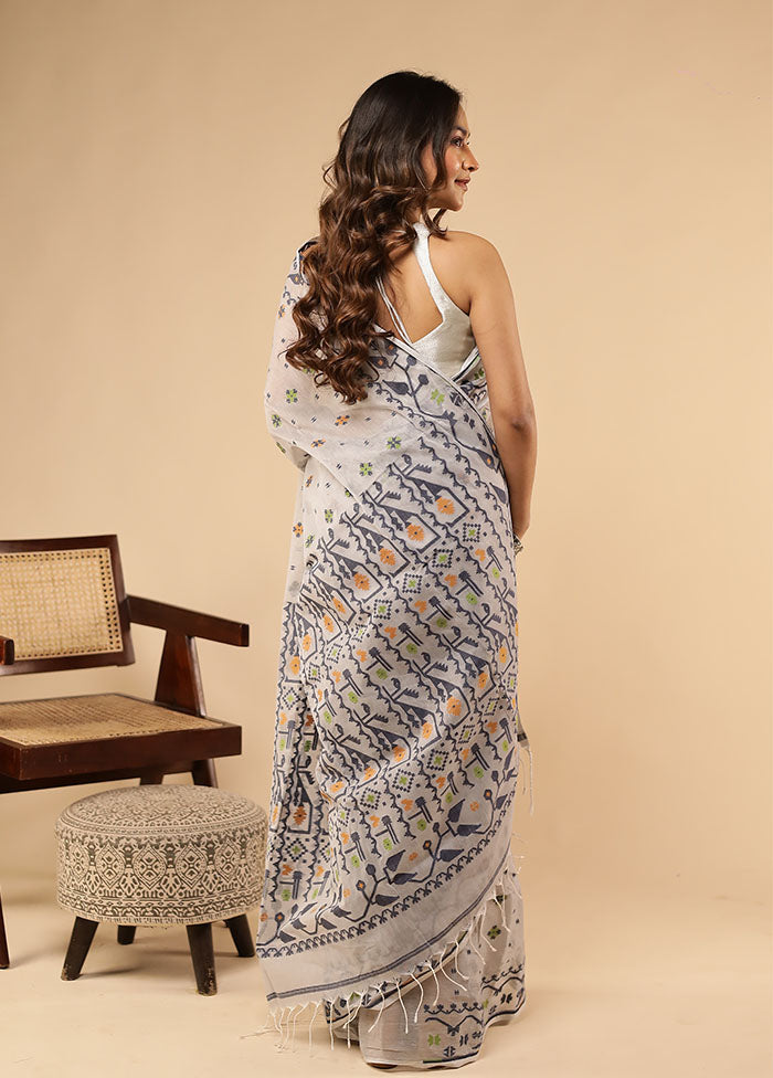 Grey Jamdani Cotton Saree Withoutout Blouse Piece