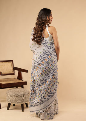 Grey Jamdani Cotton Saree Withoutout Blouse Piece