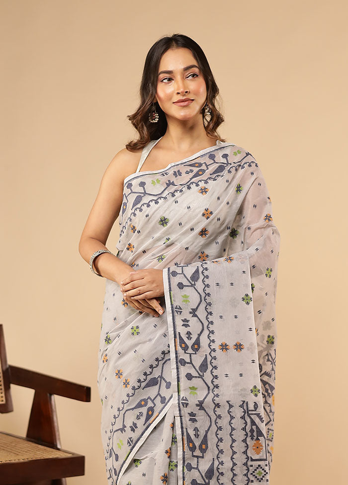 Grey Jamdani Cotton Saree Withoutout Blouse Piece