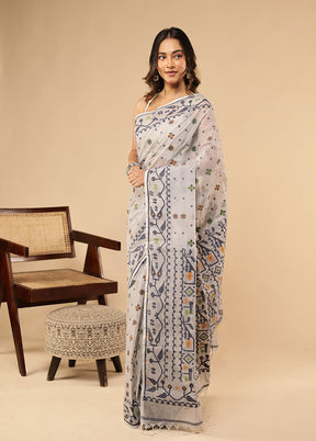 Grey Jamdani Cotton Saree Withoutout Blouse Piece