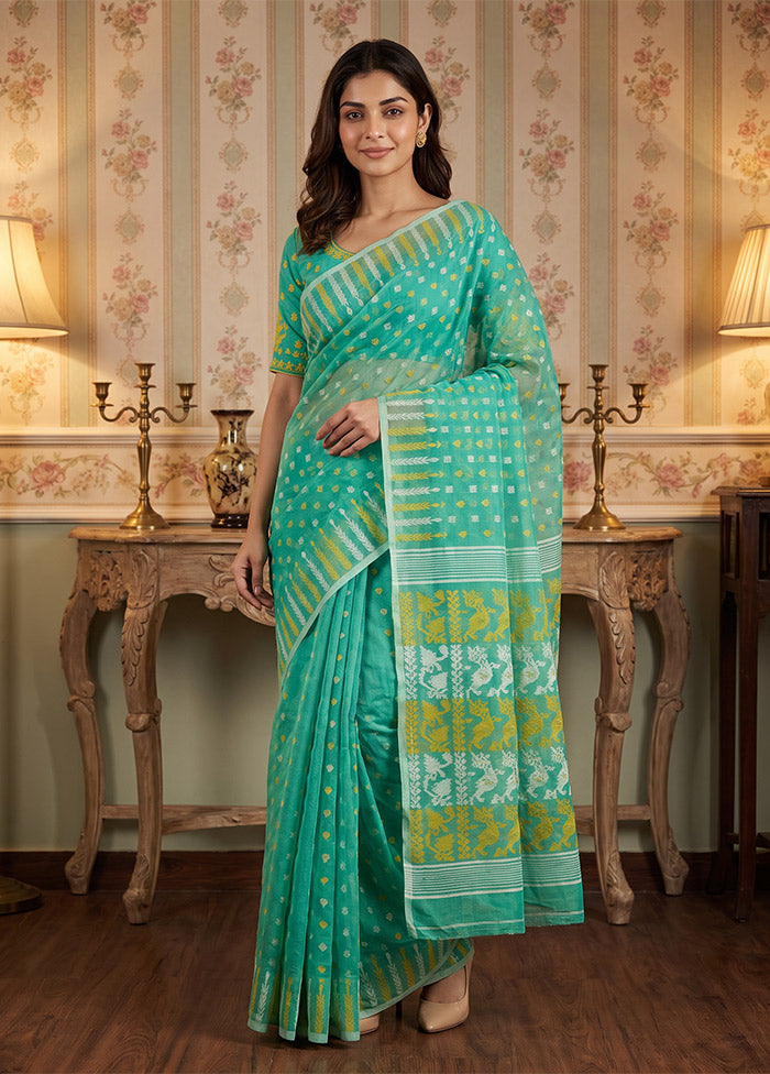 Green Jamdani Cotton Saree Without Blouse Piece