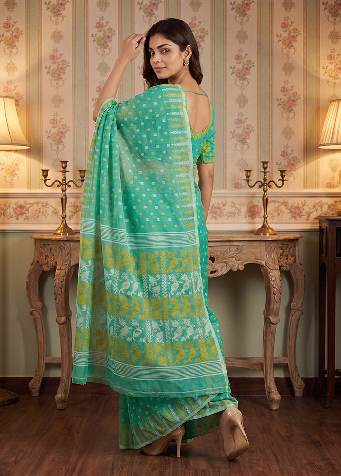 Green Jamdani Cotton Saree Without Blouse Piece