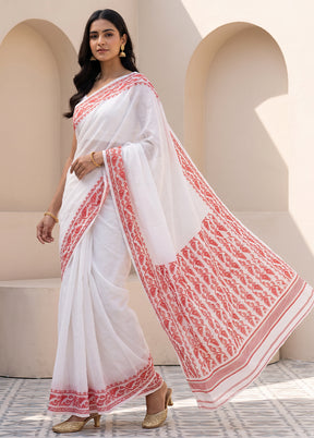 White Jamdani Cotton Saree Without Blouse Piece