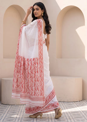White Jamdani Cotton Saree Without Blouse Piece