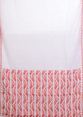 White Jamdani Cotton Saree Without Blouse Piece