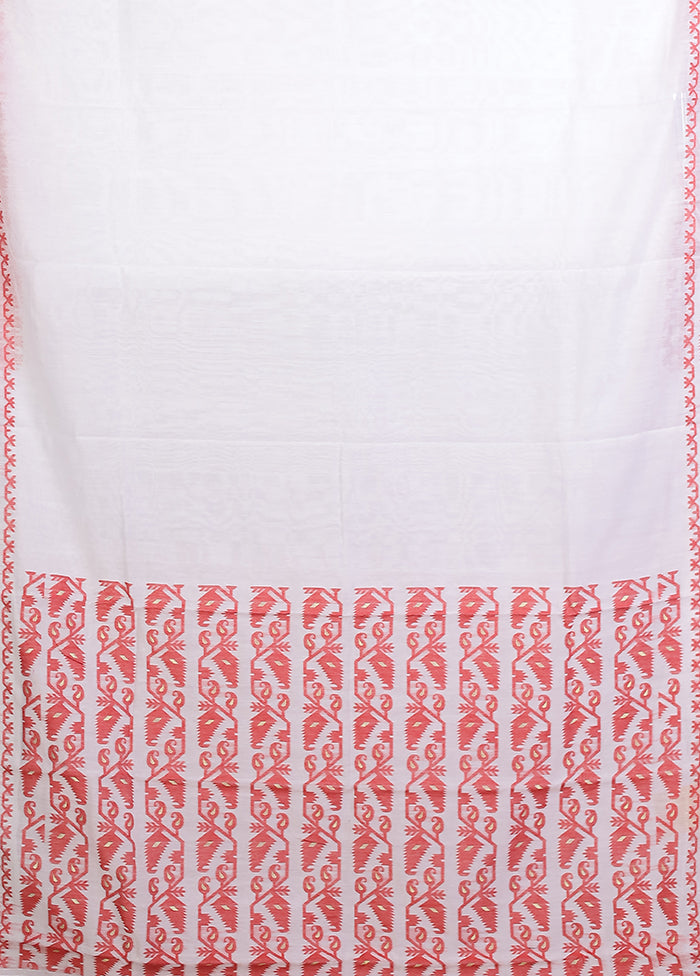 White Jamdani Cotton Saree Without Blouse Piece