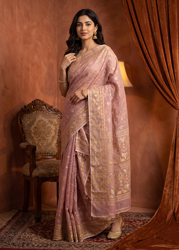 Pink Jamdani Cotton Saree Without Blouse Piece