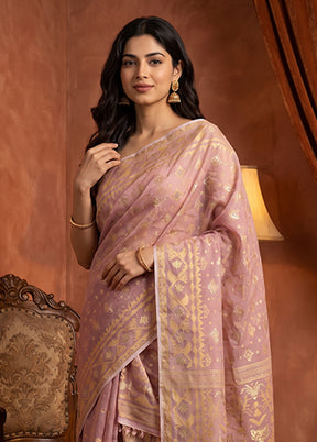 Pink Jamdani Cotton Saree Without Blouse Piece