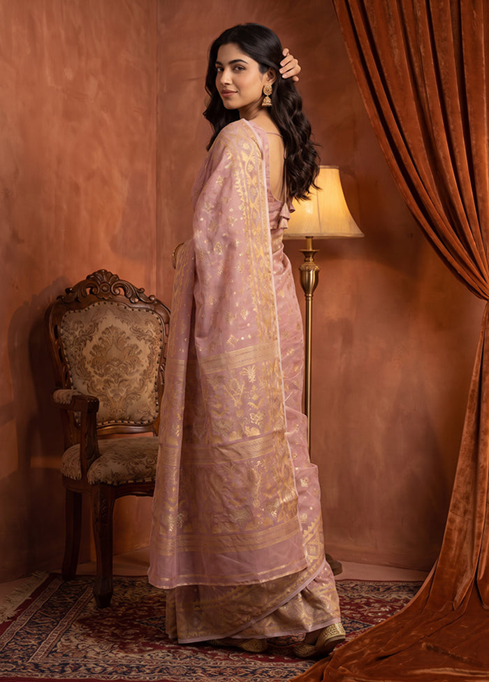 Pink Jamdani Cotton Saree Without Blouse Piece