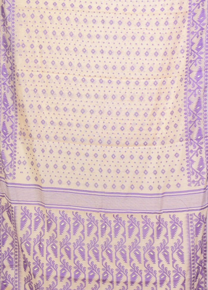 Cream Jamdani Cotton Saree Without Blouse Piece