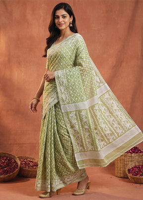 Green Jamdani Cotton Saree Without Blouse Piece